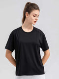 Round Neck Short Sleeve Active Top - Trendsi - Flyclothing LLC