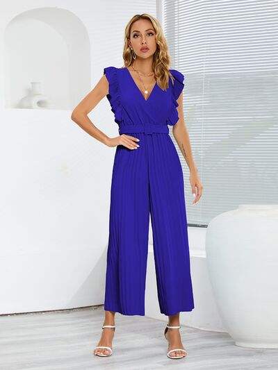 Ruffled Surplice Cap Sleeve Jumpsuit - Trendsi - Flyclothing LLC
