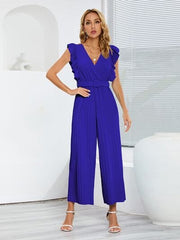 Ruffled Surplice Cap Sleeve Jumpsuit - Trendsi