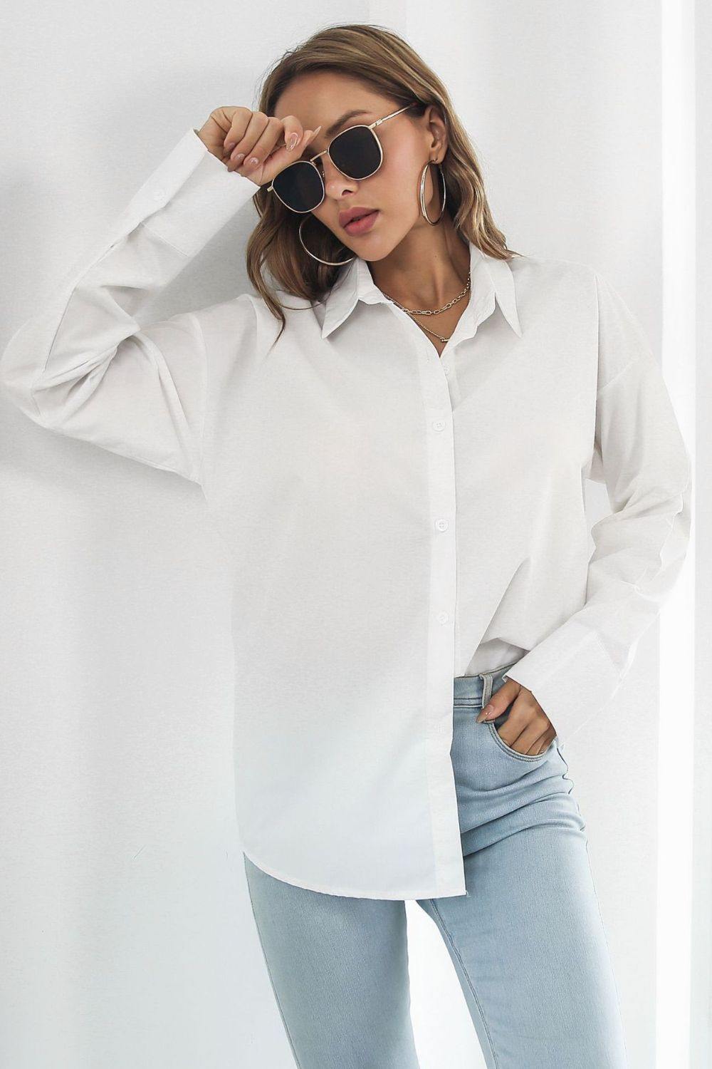 Dropped Shoulder Longline Shirt - Trendsi