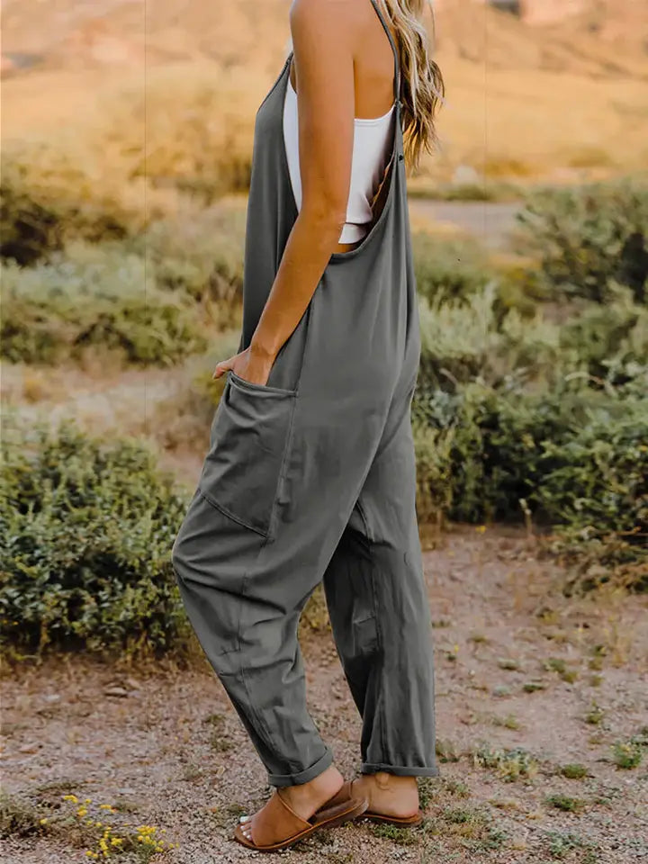 Double Take Full Size Sleeveless V-Neck Pocketed Jumpsuit - Trendsi - Flyclothing LLC