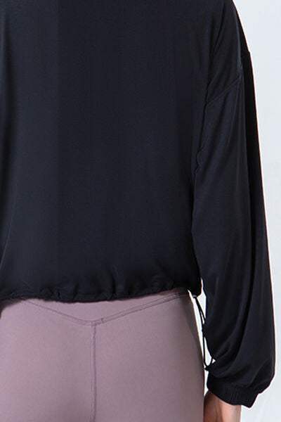 Drawstring Zip Up Dropped Shoulder Active Outerwear - Trendsi - Flyclothing LLC