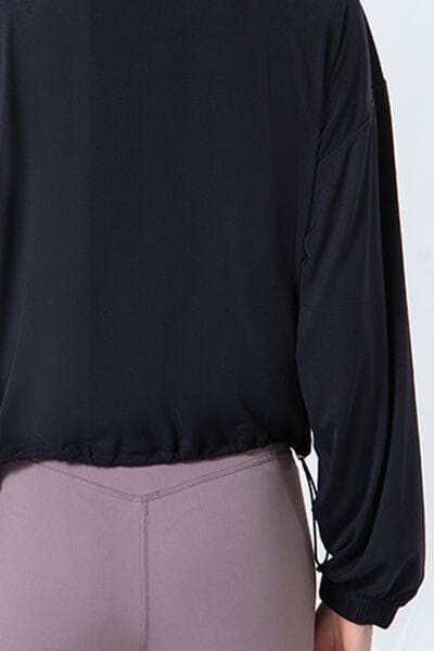 Drawstring Zip Up Dropped Shoulder Active Outerwear - Trendsi - Flyclothing LLC