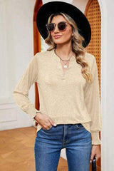 Notched Lantern Sleeve T-Shirt - Trendsi - Flyclothing LLC