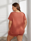 Plus Size Round Neck Short Sleeve Two-Piece Loungewear Set - Trendsi