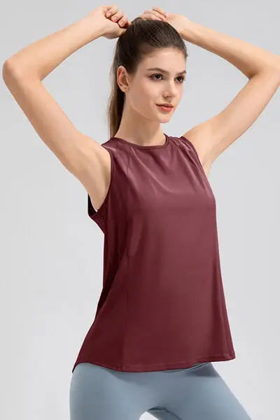 Round Neck Wide strap Active Tank - Trendsi - Flyclothing LLC