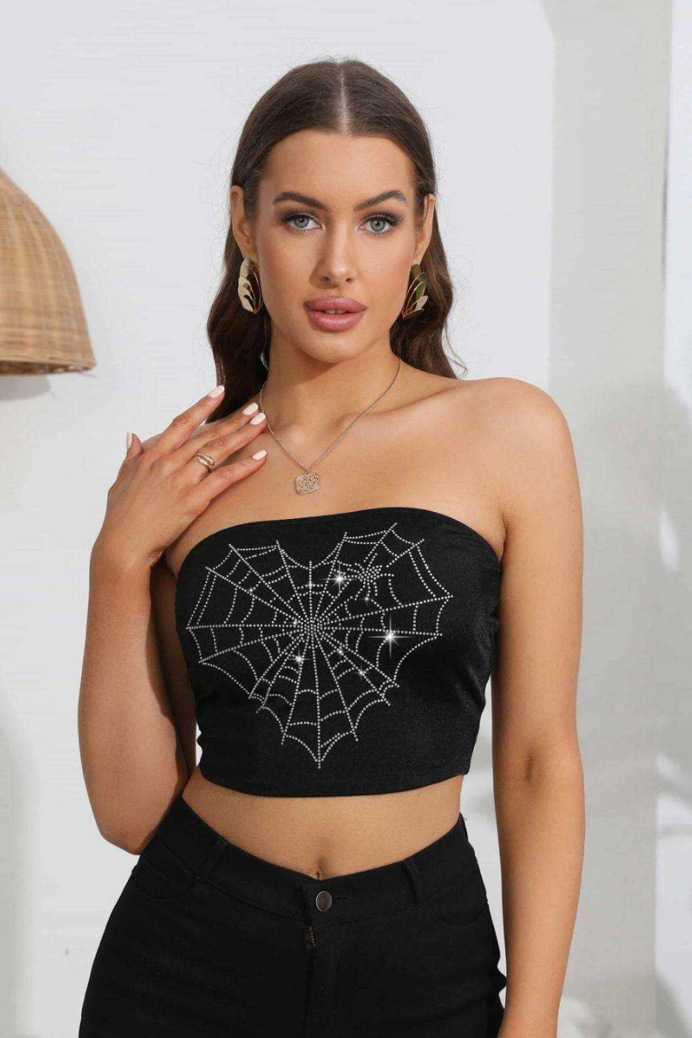 Heart Spider Web Graphic Tube Top - Trendsi - Flyclothing LLC