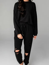 Distressed Sweatshirt and Joggers Set - Trendsi - Flyclothing LLC