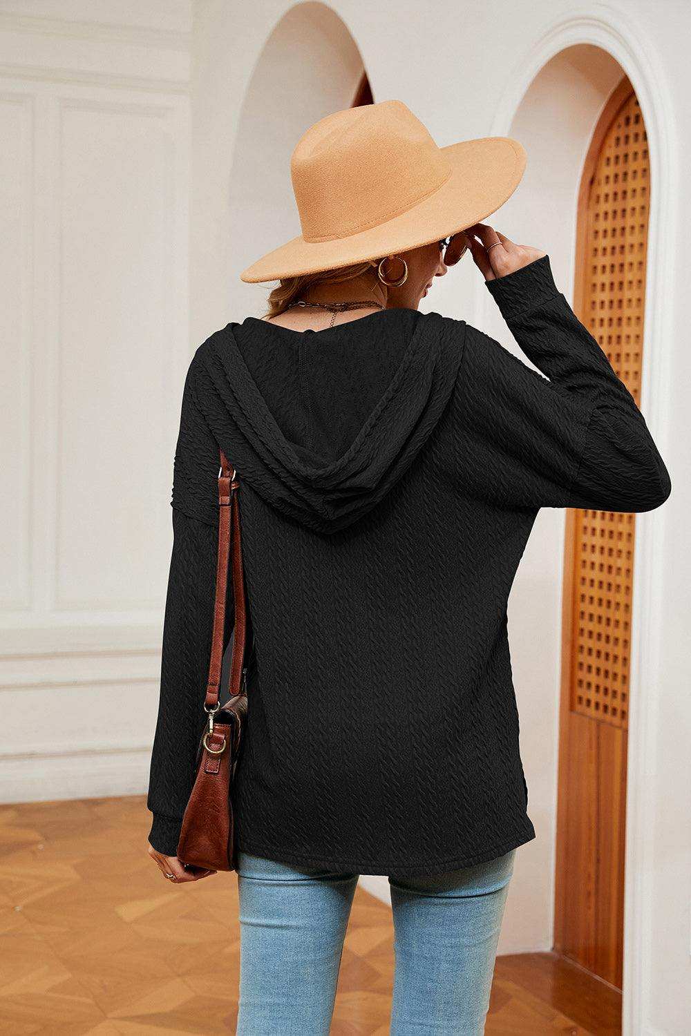 Half-Button Dropped Shoulder Hoodie - Trendsi - Flyclothing LLC