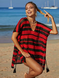 Tassel Openwork Striped V-Neck Cover Up - Trendsi - Flyclothing LLC