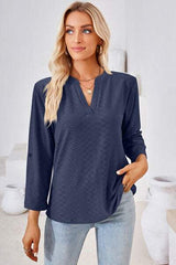 Notched Roll-Tab Sleeve T-Shirt - Trendsi - Flyclothing LLC