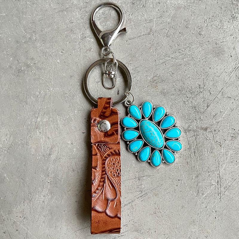 Turquoise Genuine Leather Key Chain - Flyclothing LLC