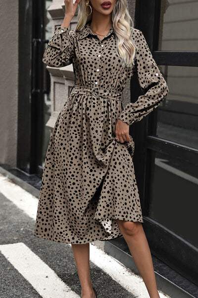 Polka Dot Tied Button Up Dress - Trendsi - Flyclothing LLC