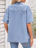 Collared Neck Short Sleeve Denim Jacket - Trendsi