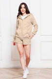 Zip Up Drawstring Hoodie and Shorts Set - Flyclothing LLC
