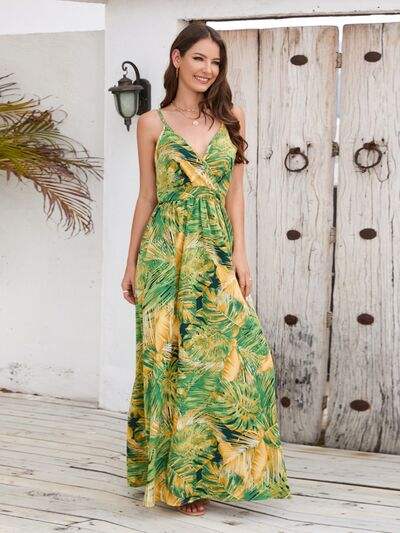 Printed Surplice Spaghetti Strap Dress - Trendsi - Flyclothing LLC