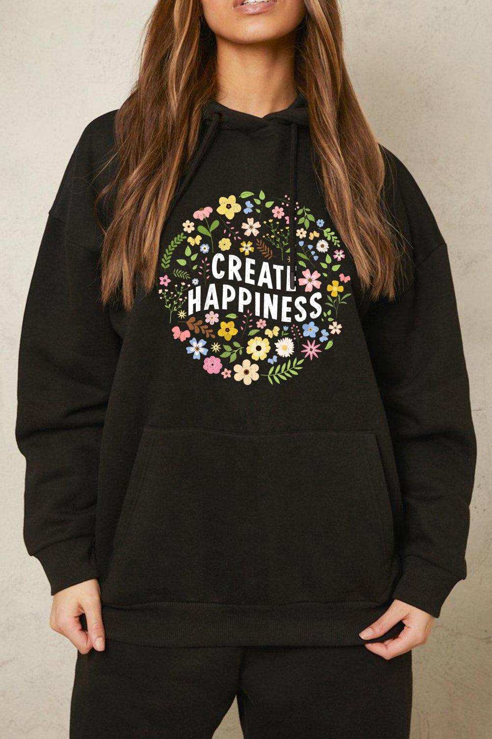 Simply Love Full Size CREATE HAPPINESS Graphic Hoodie - Trendsi