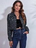 Leopard Button Up Collared Neck Cropped Jacket - Trendsi - Flyclothing LLC
