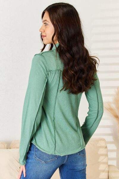 POL Exposed Seam Long Sleeve Knit Top - Trendsi - Flyclothing LLC