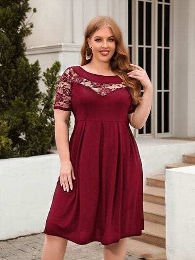 Plus Size Ruched Round Neck Short Sleeve Dress - Trendsi - Flyclothing LLC