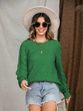 Openwork Round Neck Raglan Sleeve Sweater - Trendsi - Flyclothing LLC