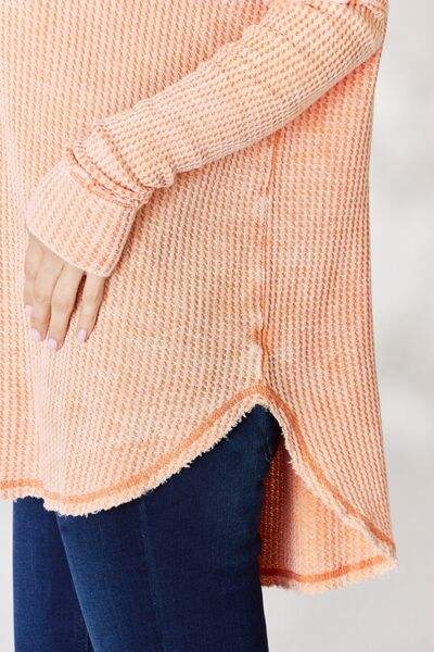 Zenana Oversized Washed Waffle Long Sleeve Top - Trendsi - Flyclothing LLC