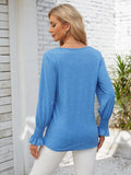 Smocked V-Neck Long Sleeve Blouse - Trendsi