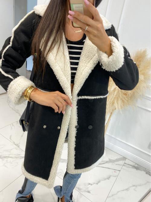 Lapel Collar Exposed Seam Buttoned Coat - Trendsi
