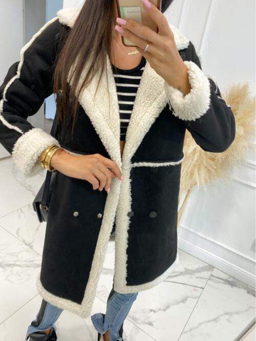 Lapel Collar Exposed Seam Buttoned Coat - Trendsi - Flyclothing LLC