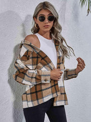 Plaid Button Down Collared Jacket - Trendsi