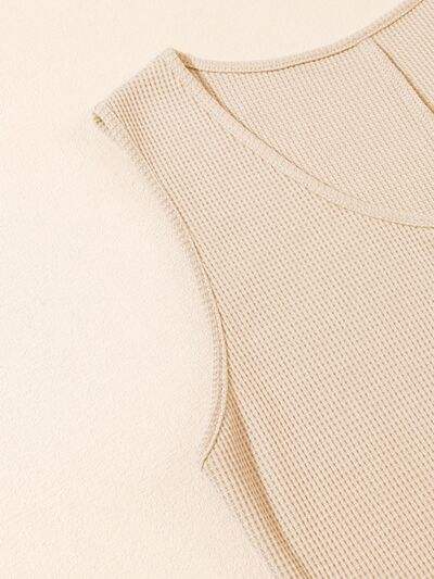 Waffle-Knit Half Button Sleeveless Romper with Pockets - Trendsi - Flyclothing LLC
