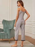 V-Neck Lace Trim Slit Cami and Pants Pajama Set - Trendsi - Flyclothing LLC