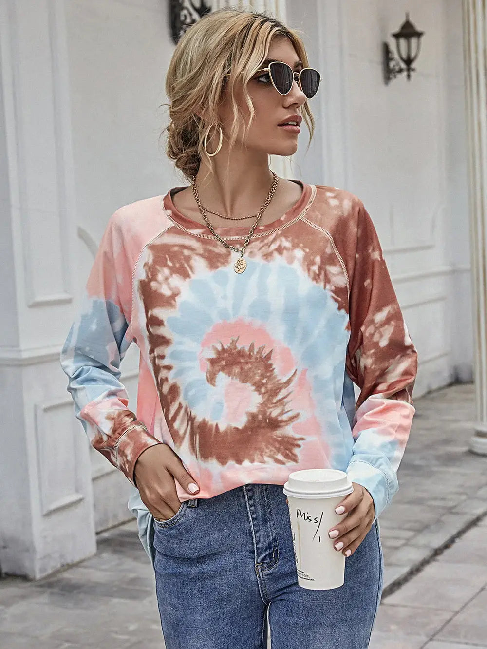 Printed Round Neck Raglan Sleeve Tee - Trendsi - Flyclothing LLC