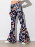Floral High Waist Flare Leg Pants - Trendsi