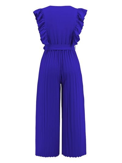 Ruffled Surplice Cap Sleeve Jumpsuit - Trendsi