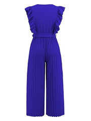 Ruffled Surplice Cap Sleeve Jumpsuit - Trendsi