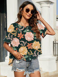 Floral Ruffled Flounce Sleeve Blouse - Trendsi