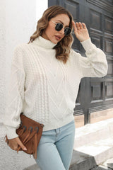 Cable-Knit Turtleneck Sweater - Trendsi