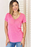 Zenana V-Neck Short Sleeve Slit T-Shirt - Trendsi - Flyclothing LLC