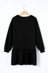 Round Neck Dropped Shoulder Mini Dress - Trendsi - Flyclothing LLC