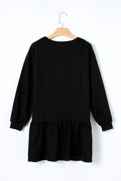 Round Neck Dropped Shoulder Mini Dress - Trendsi - Flyclothing LLC