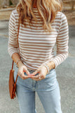 Striped Mock Neck Long Sleeve Top - Trendsi - Flyclothing LLC