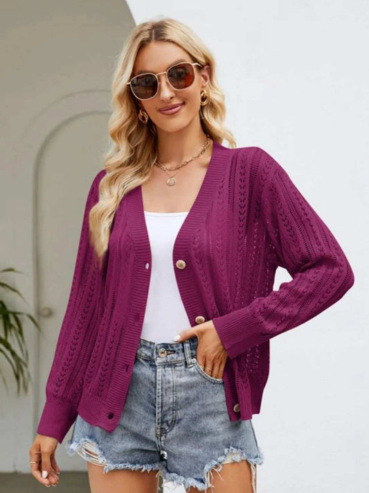 Button Down Ribbed Trim Cardigan - Trendsi - Flyclothing LLC