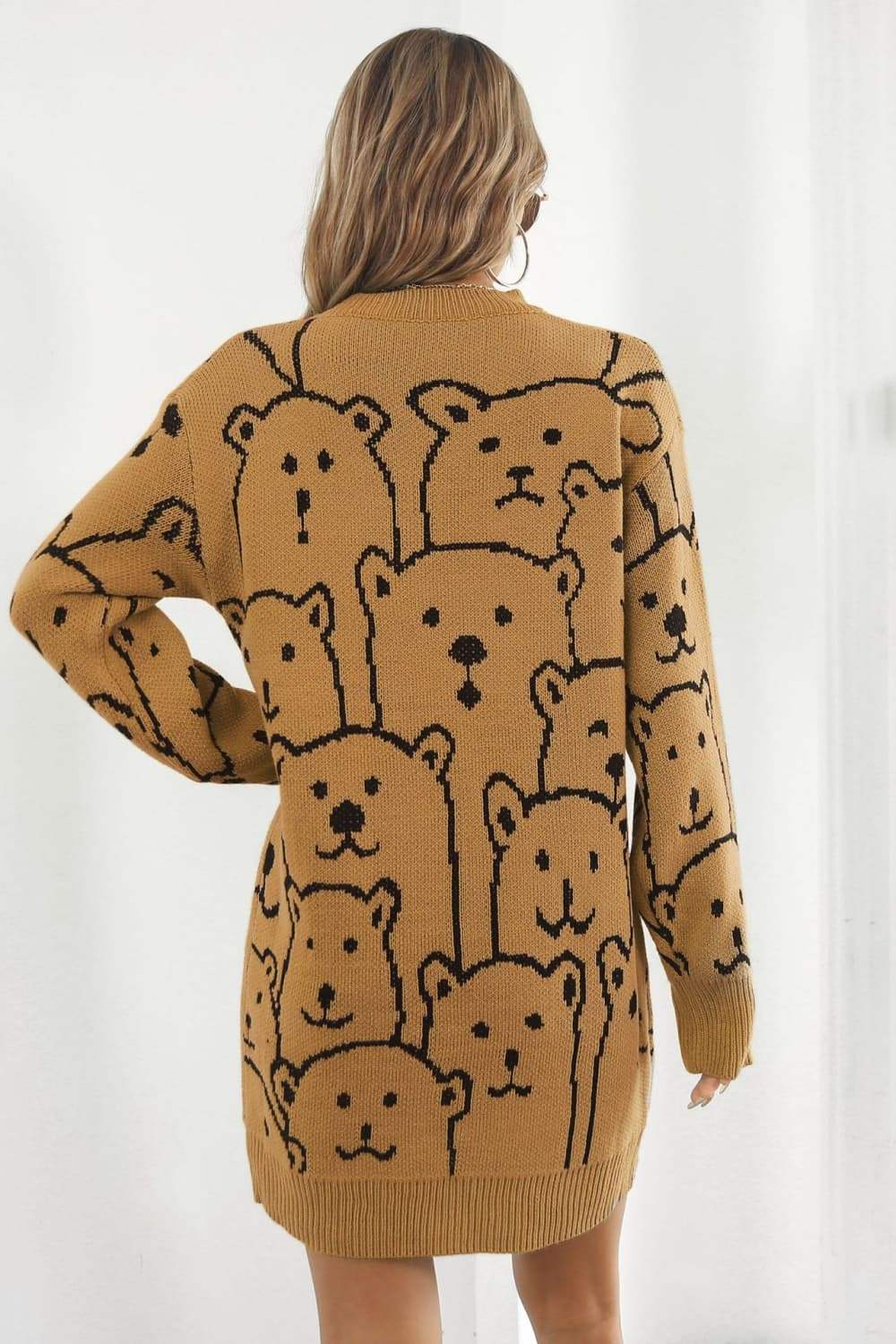 Bear Pattern Round Neck Sweater Dress - Trendsi - Flyclothing LLC