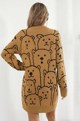 Bear Pattern Round Neck Sweater Dress - Trendsi