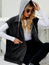 Hooded Sleeveless Denim Top with Pockets - Trendsi - Flyclothing LLC