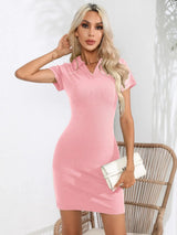 Johnny Collar Short Sleeve Bodycon Dress - Trendsi - Flyclothing LLC