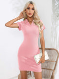 Johnny Collar Short Sleeve Bodycon Dress - Trendsi - Flyclothing LLC