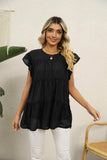Swiss Dot Round Neck Tiered Blouse - Trendsi - Flyclothing LLC
