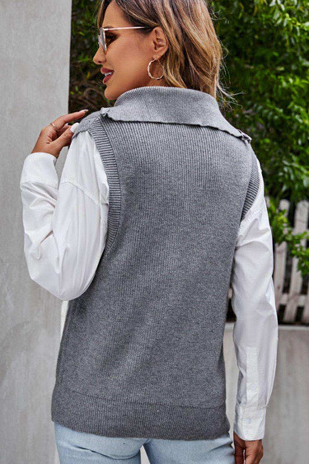 Quarter-Zip Ribbed Sweater Vest - Trendsi - Flyclothing LLC